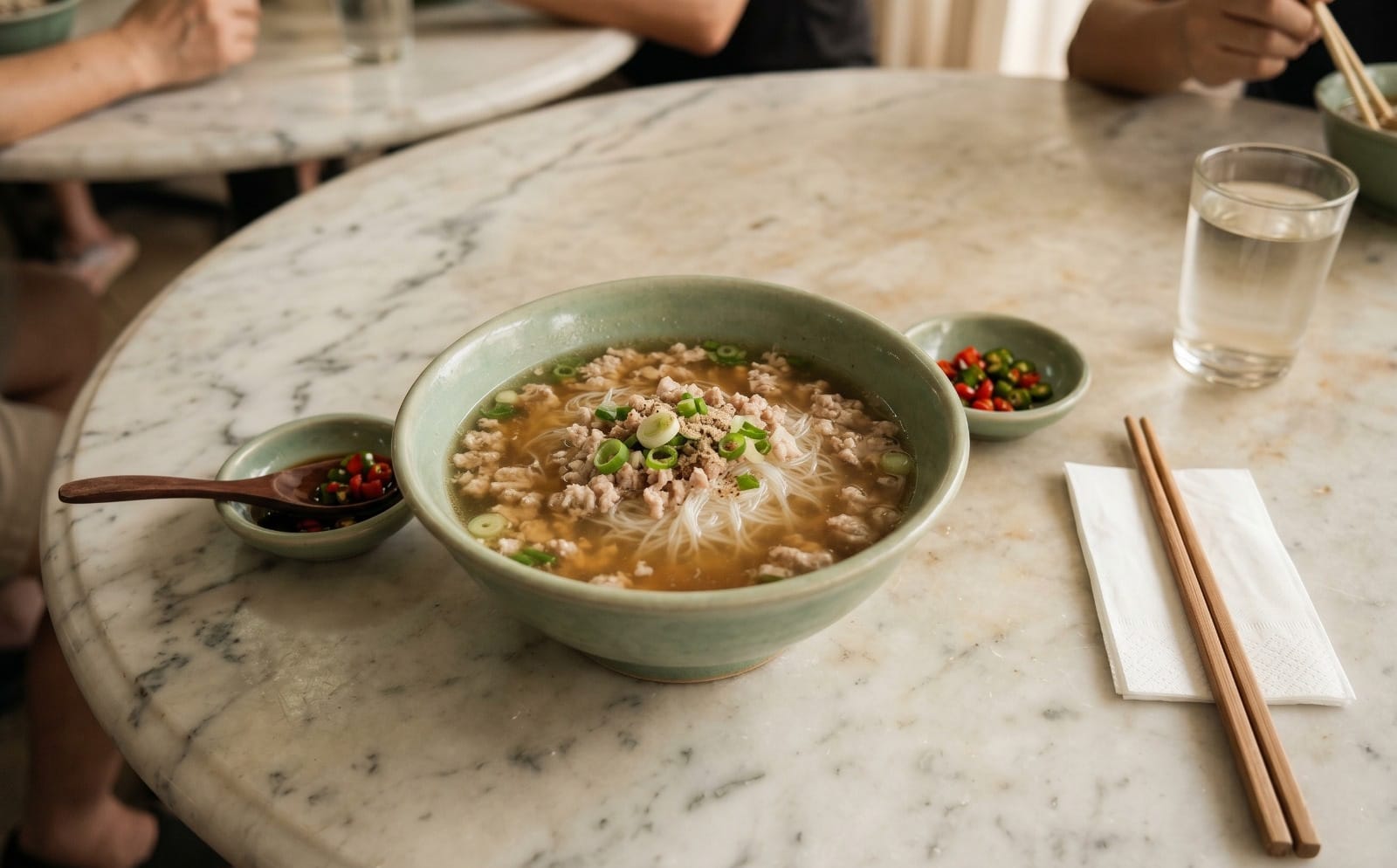 Minced meat beehoon soup