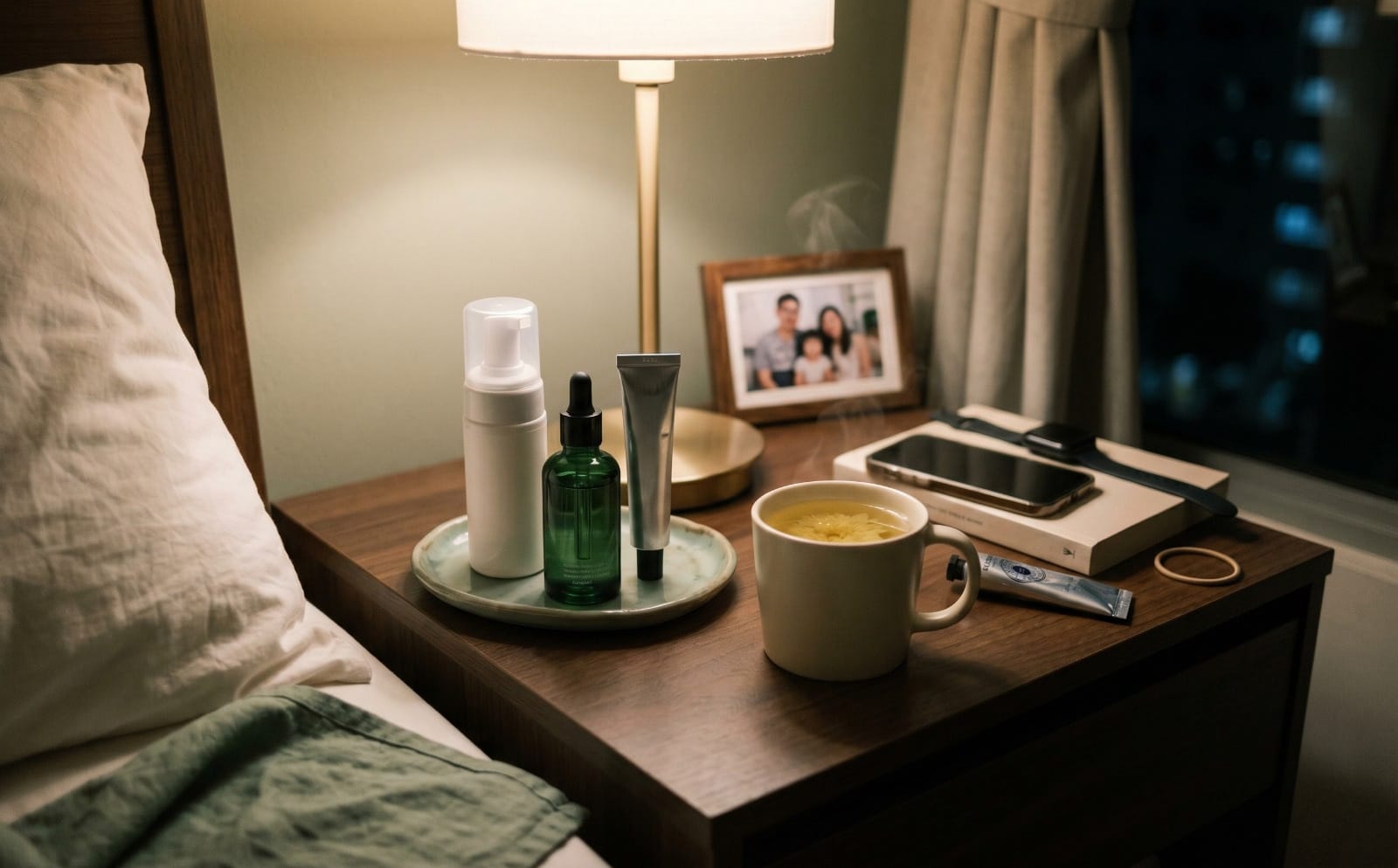 Night skincare and tea